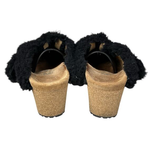 Papillio X Birkenstock Unisex Fanny Teddy Fuzzy Black Wedge Clog Size 39 M 6 W 8 - Picture 8 of 11